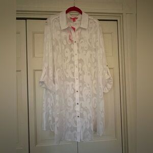 NEW Lilly Pulitzer Natalie Coverup/tunic Resort White Poly Crepe Swirl sz XL NWT